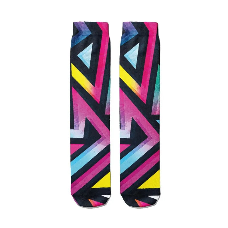 3D Graffiti Harajuku Hip Hop Thigh Socks Colorful Happy Funny Qme style8 One Size China Mainland