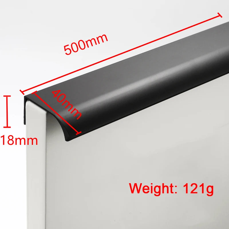 Hidden Furniture Drawer Handles Kitchen Cabinet Door Black Handle Aluminum Alloy Modern Style Finger Edge Wardrobe Pulls Qme 500mm