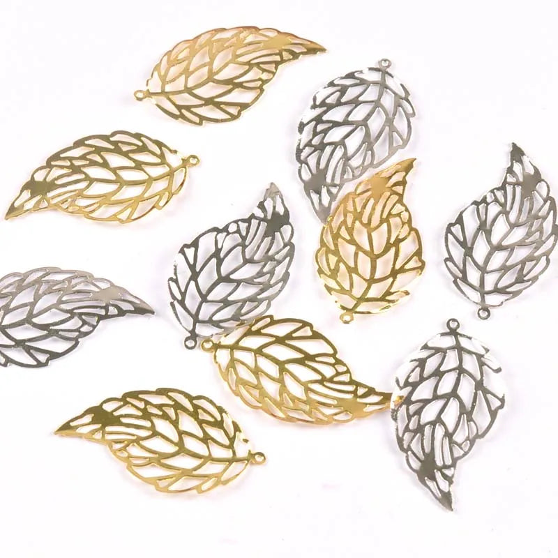 20pcs Metal Crafts Gold Silver Leaf Filigree Wraps Flower Connectors For DIY Scrapbook Home Decoration Handcraft 41x22mm yk0775 Qme