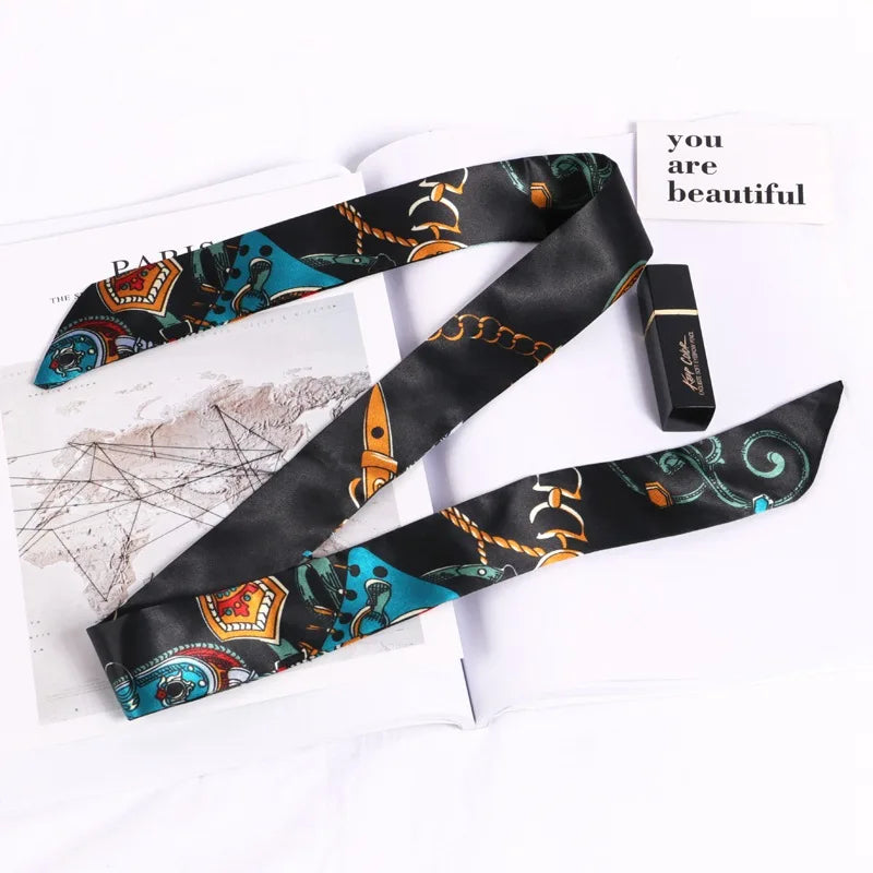 Print Flower Small Scarf Women Handle Bag Ribbons Fashion Head Long