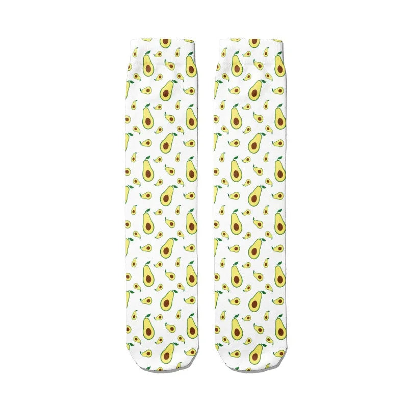 Kawaii Women Cotton Cartoon Fruit Straight Socks Avocado Breathable Qme style1 One Size China Mainland