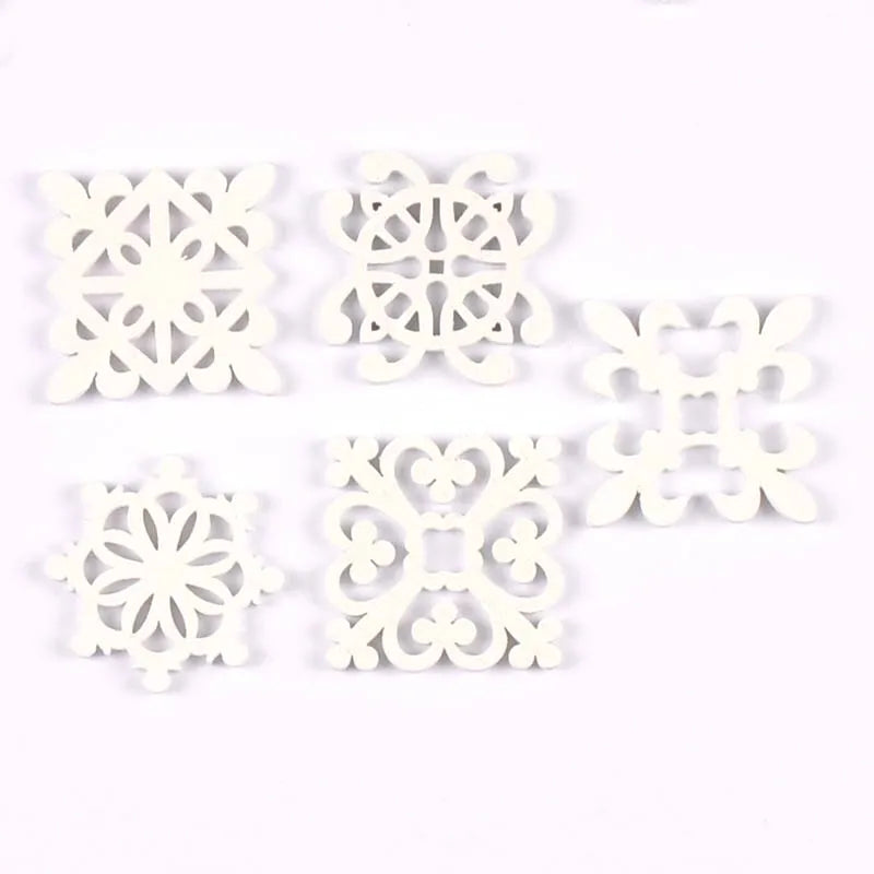 20Pcs 28-30mm white Wood Crafts DIY Scrapbooking Handmade Accessory Flower Lace Pattern Wooden Ornaments Home Decor Arts m2264 Qme