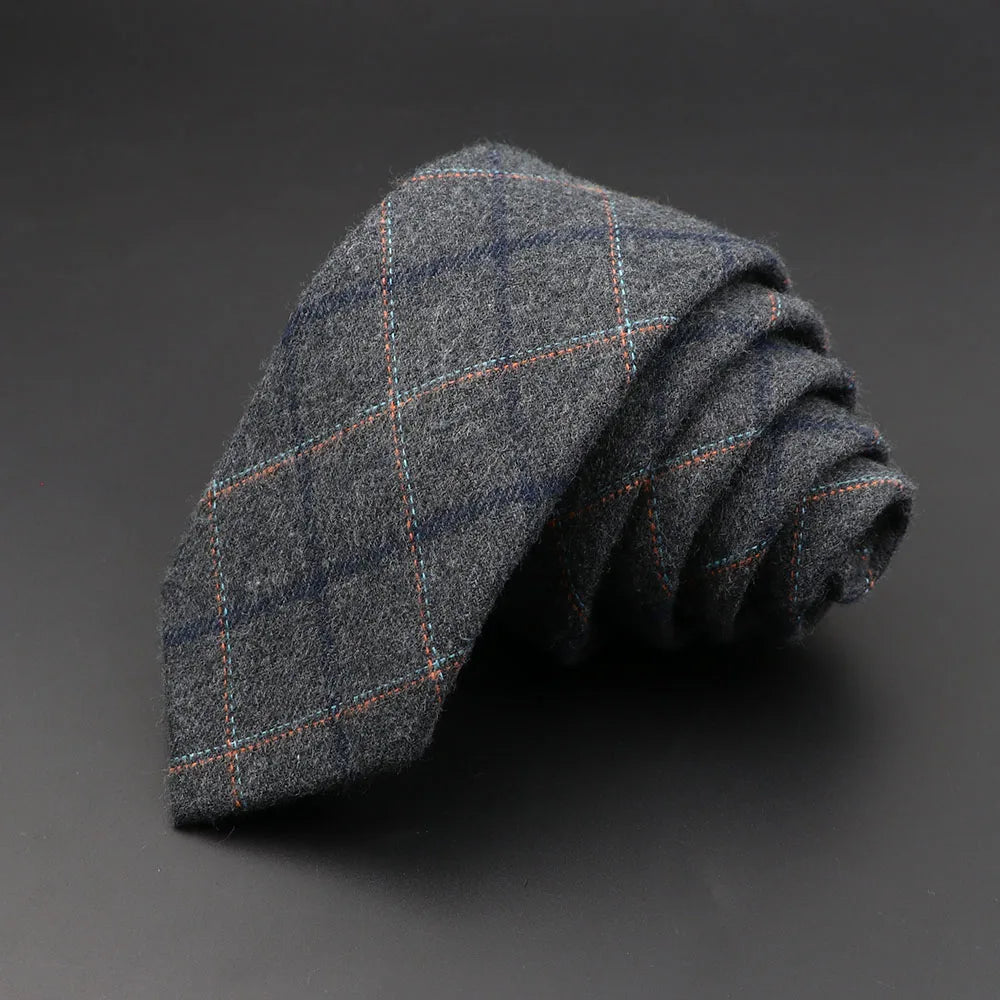 Mens Ties Classic Cotton Handmade Skinny Grey Plaid Neckties Striped Qme 11