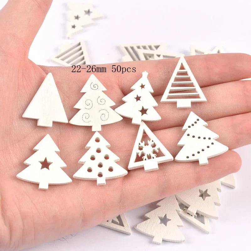 10-50pcs 22-40mm Wood Crafts white christmas trees DIY Scrapbooking For Wooden Ornament Home Decoration Sewing Accessories M2216 Qme 22-28mm 50pcs