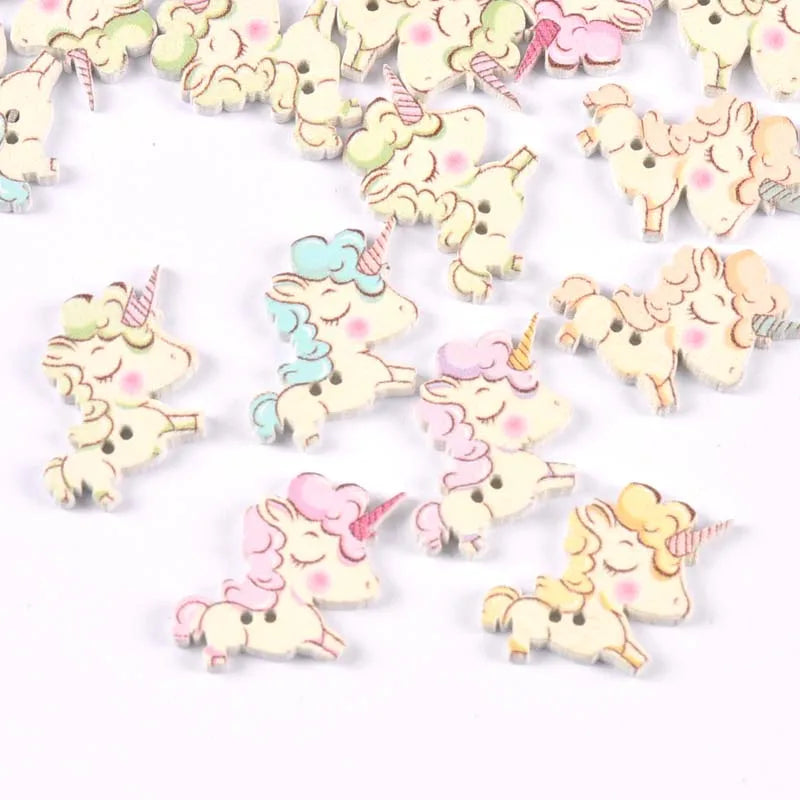 50Pcs/lot mixed color Horse pattern flatback Wooden Buttons For Clothing Sewing DIY Scrapbooking Crafts Accessories Home Decor Qme