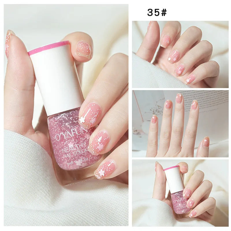 Nail Art Tearable Quick Dry Normal Without Lamp Nail Polish Glitter Sequins UV Varnish Matte Waterproof No-bake Nail Polish Qme 35