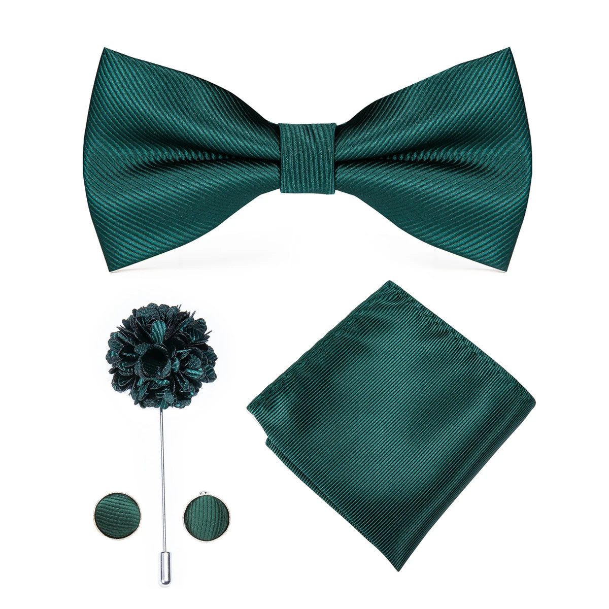 Hi-tie Silk Men's Bowtie Pocket Square Cufflinks Brooch Jacquard Qme LH0782-026