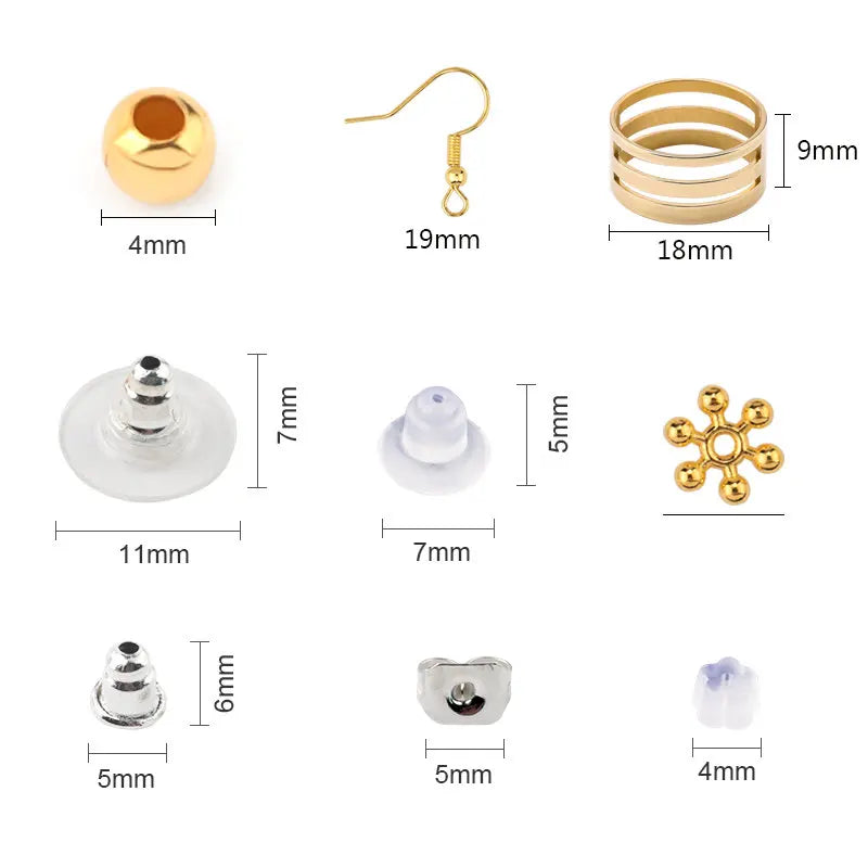 Jewelry Findings Set open jump rings Loose spacer beads Earring hooks Rubber Earring Backs for Jewelry Making DIY handicraft Qme