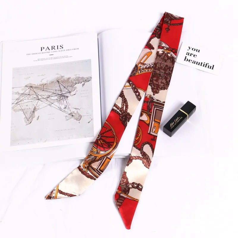Print Flower Small Scarf Women Handle Bag Ribbons Fashion Head Long Qme SJ-S08