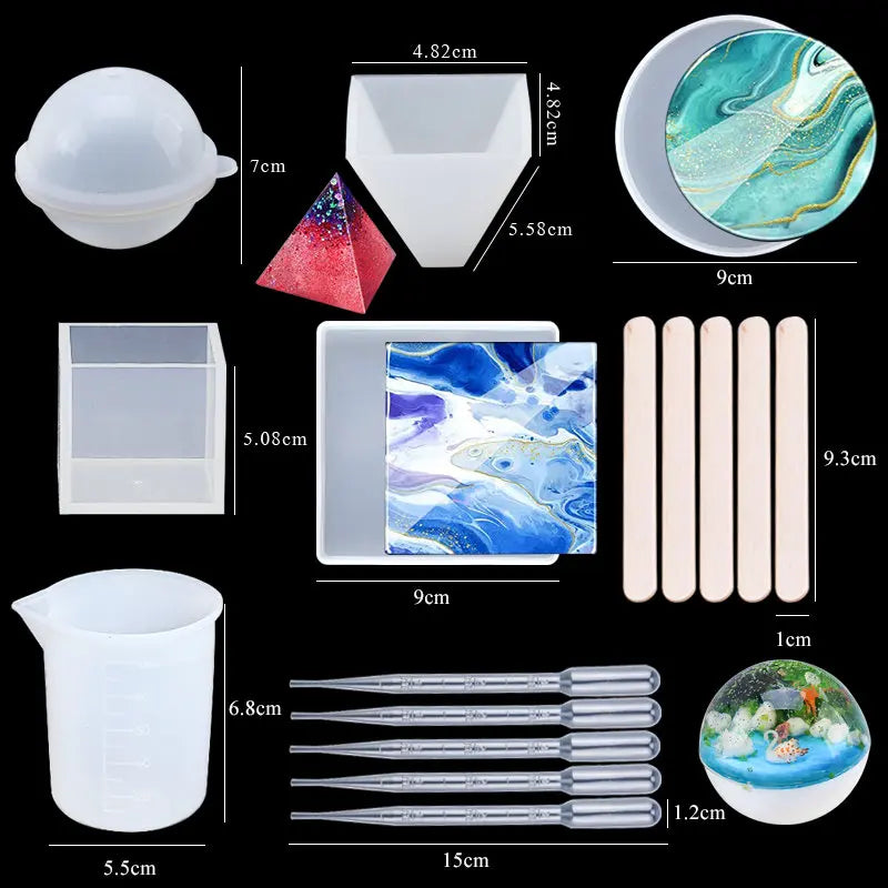 Epoxy Silicone Mold Set Jewelry Casting Mold Kit with Hand Drill, Glitter Sequins and Tools for Pendant Earring Keychain Making Qme 5