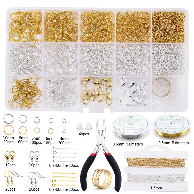 Jewelry Making Supplies Kit with Jewelry Tools Open Jump Rings Lobster Clasps Crimp Beads Screw Head Pins Eye Pins Earing Hooks Qme 6