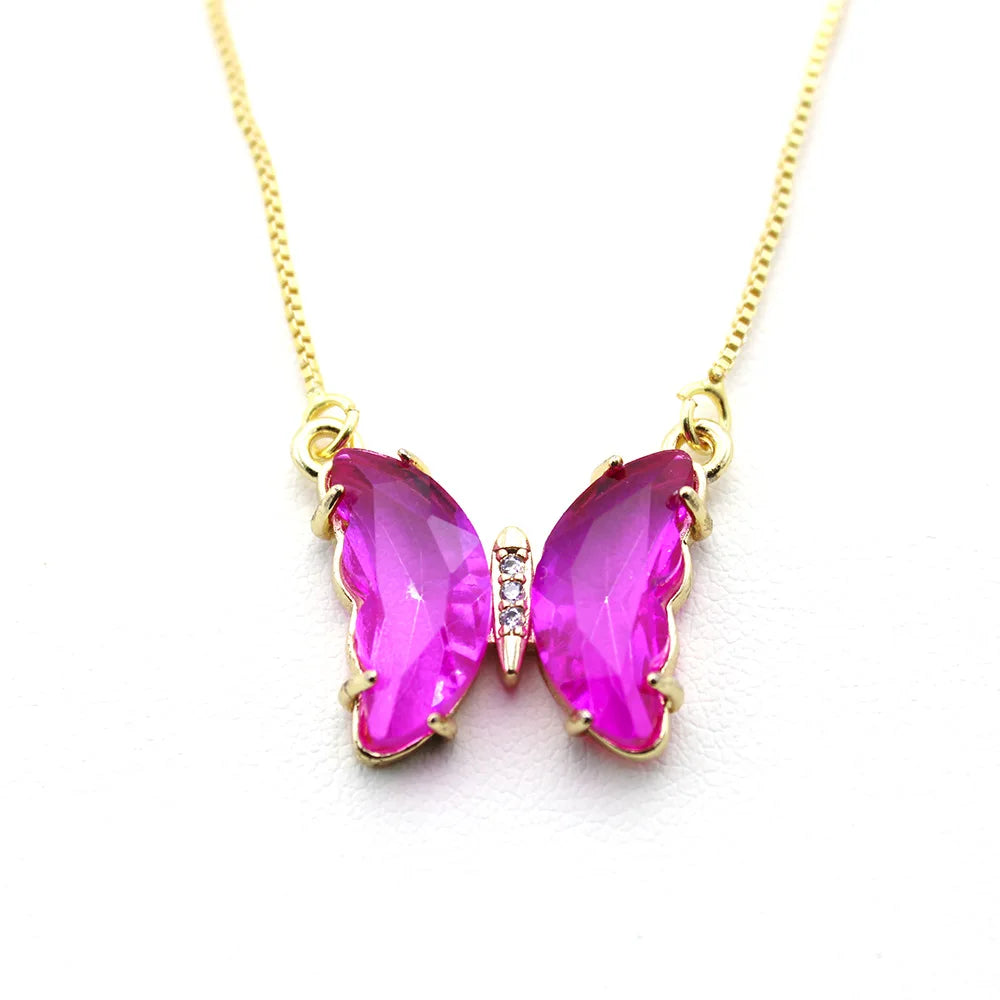 New AA Cubic Zircon Elegant Limited Jewelry Crystal Butterfly Double Sided Necklace Ladies Simple Style Jewelry Gift Qme