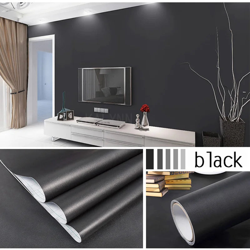 2023 Width Peel Stick Wallpaper Solid Contact Paper Self-adhesive Qme Black 5mx55cm