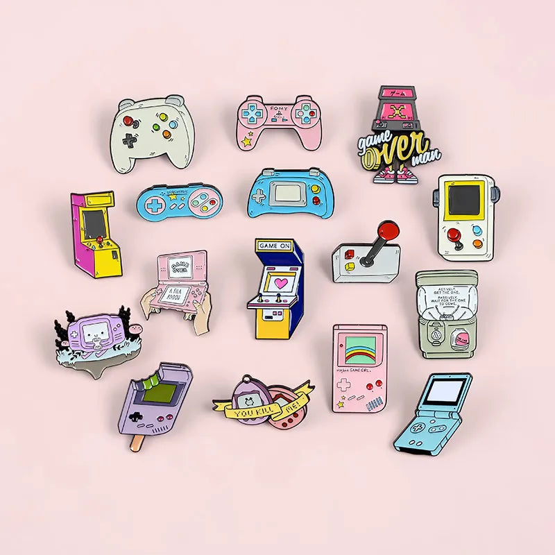 Fun Retro Arcade Game Enamel Pins Collections Cartoon 90s Gamepad Jewelry Brooch Denim Shirt Collar Badge Bag Lapel Friends Gift Qme