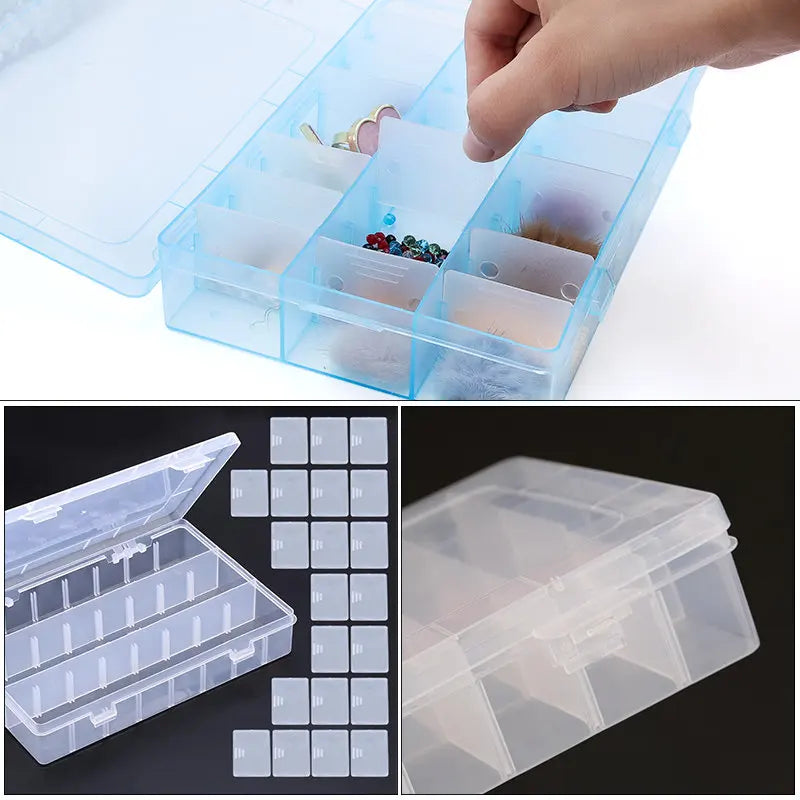19.5x13x3.5CM Rectangle Adjustable Jewelry Container Box Case Compartment Plastic Storage Box for Beads Earrings 24 Slots 1PCS Qme