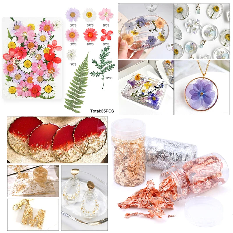 Resin Jewelry Making Kit Epoxy Resin Filling Material Set With Dried Flowers Glitter Powder For Resin Accessories Craft Supplies Qme
