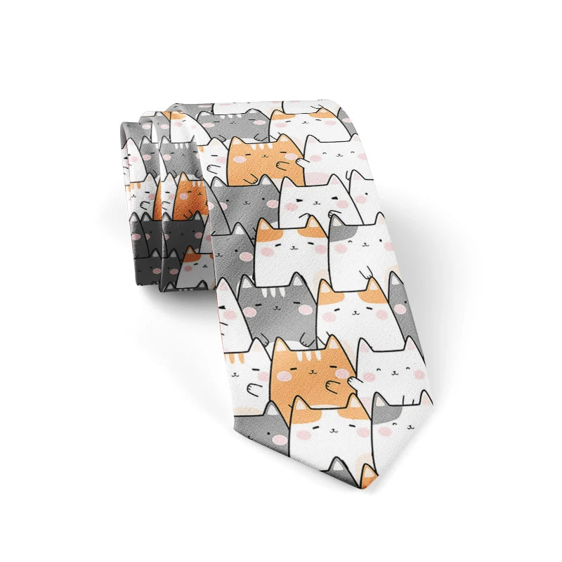 Men's Cute Print Tie Men Women Colourful Polyester Necktie Cat Dog Qme style7 China Mainland
