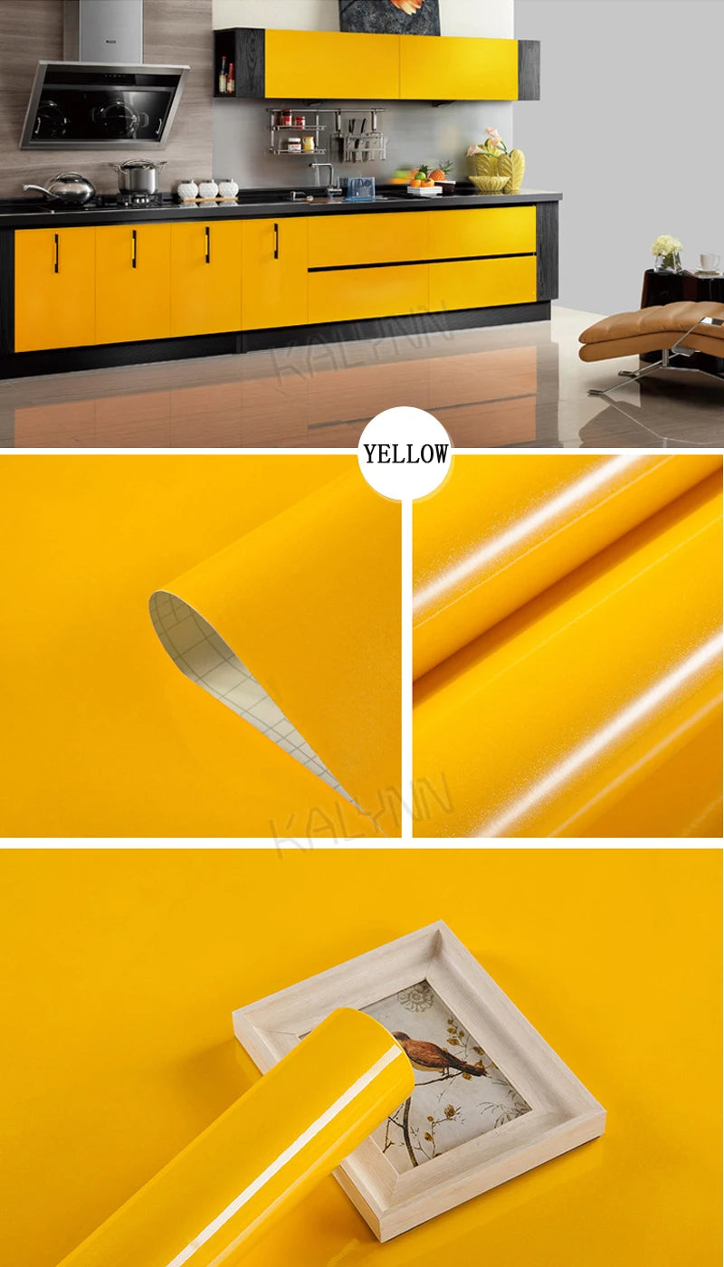 DIY Decorative Film PVC Self Adhesive Wall Paper Furniture Renovation Qme YELLOW 5mx40cm
