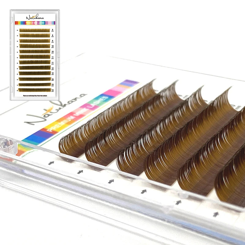 NATUHANA Eyelash Extension Individual Colored Lashes False Mink Qme Brown C 0.12mm|MIX