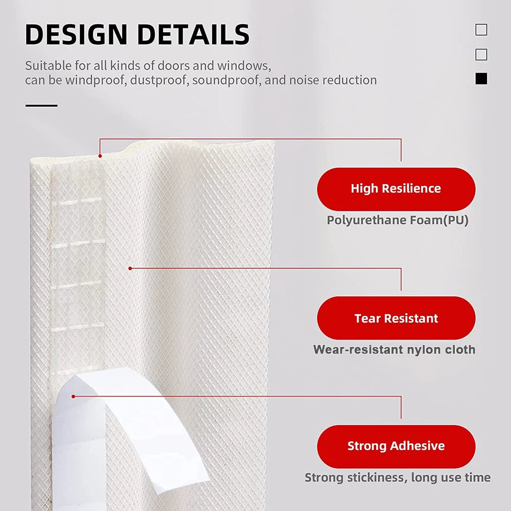 4M Window Draft Stopper Self Adhesive Insulation Seal Strip Cuttable Dustproof Door Side Weather Stripping Soundproof Foam Qme