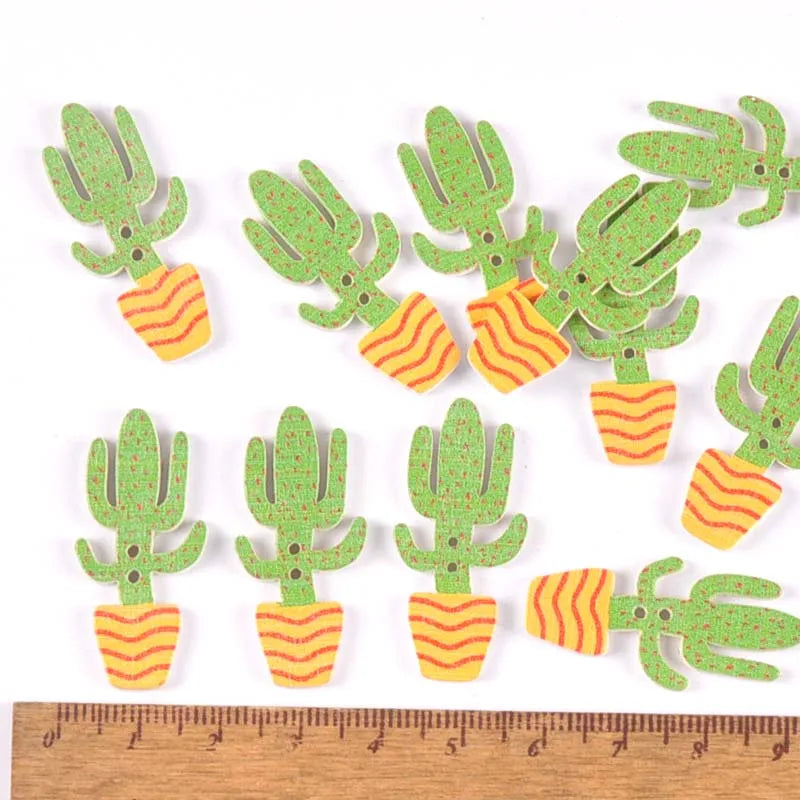 20Pcs Mixed Cartoon Cactus Wooden Buttons For Sewing Clothing DIY Crafts Scrapbooking Decorative Handmade Accessories m2207 Qme