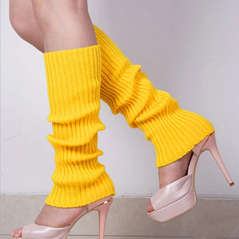 Women Knit Winter Leg Warmers Loose Style Lady Boot Knee Stockings Leggings Warm Boots Leg Punk Solid Black Cool Knit Long Socks Qme