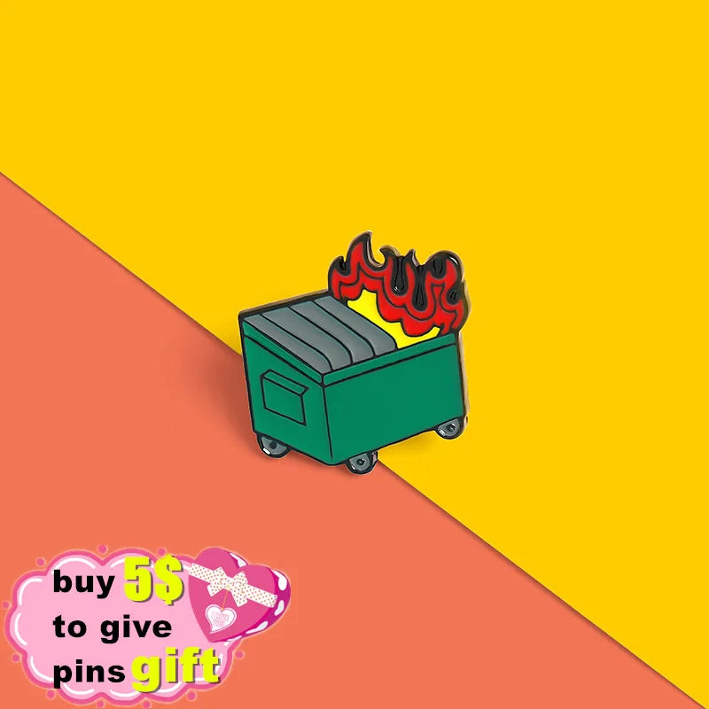 Dumpster Fire Custom Enamel Pins Bad Hair Day Brooches Lapel Badges Fashion Pin Lapel Pin New Year Gifts for Friends Wholesale Qme