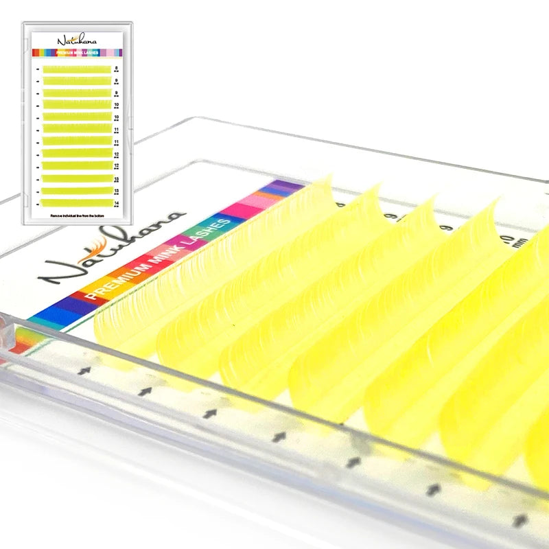 NATUHANA Eyelash Extension Individual Colored Lashes False Mink Qme Yellow C 0.12mm|MIX