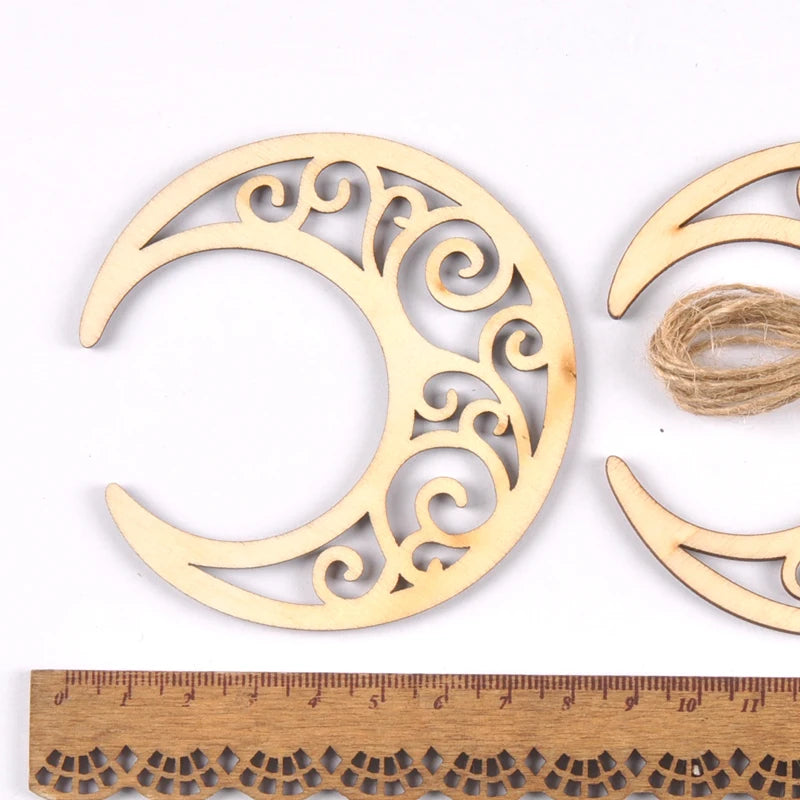 Unfinished Moon/Star/heart Shape Hanging Pendant Wood Slices Crafts For DIY Scrapbook Home Decor Wooden Ornament 5pcs 80mm m2577 Qme