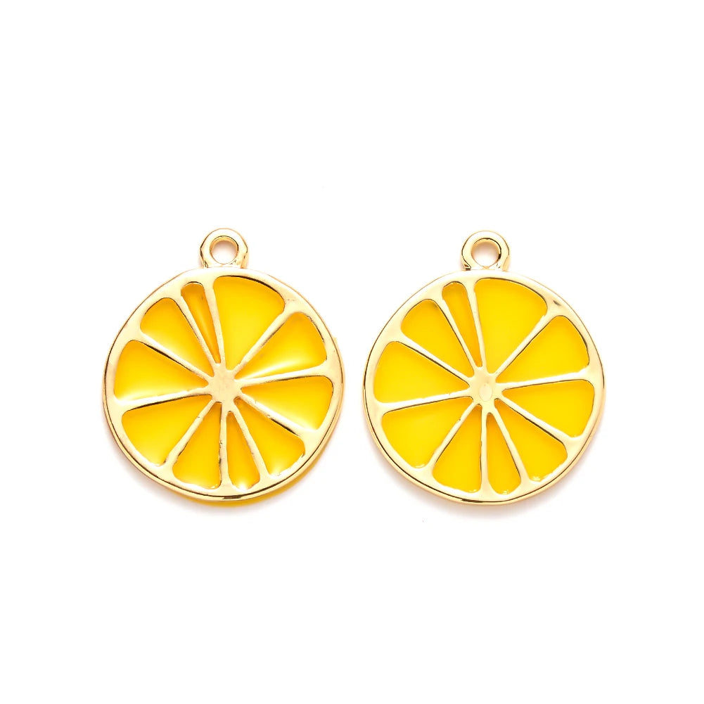 PandaHall 10Pcs Fruit Alloy Pendants Lemon Slices Charms For Key Chain Earrings Jewelry DIY Making 26.5x23x1.6mm, Hole: 2mm Qme