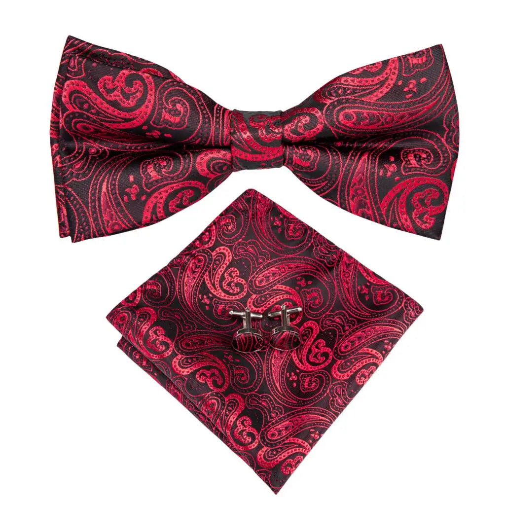 Hi-tie Silk Men's Bowtie Pocket Square Cufflinks Brooch Jacquard Qme