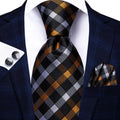 Hi-tie Designer Grey Plaid Novelty Silk Wedding Tie Men Handky Qme SN-3325