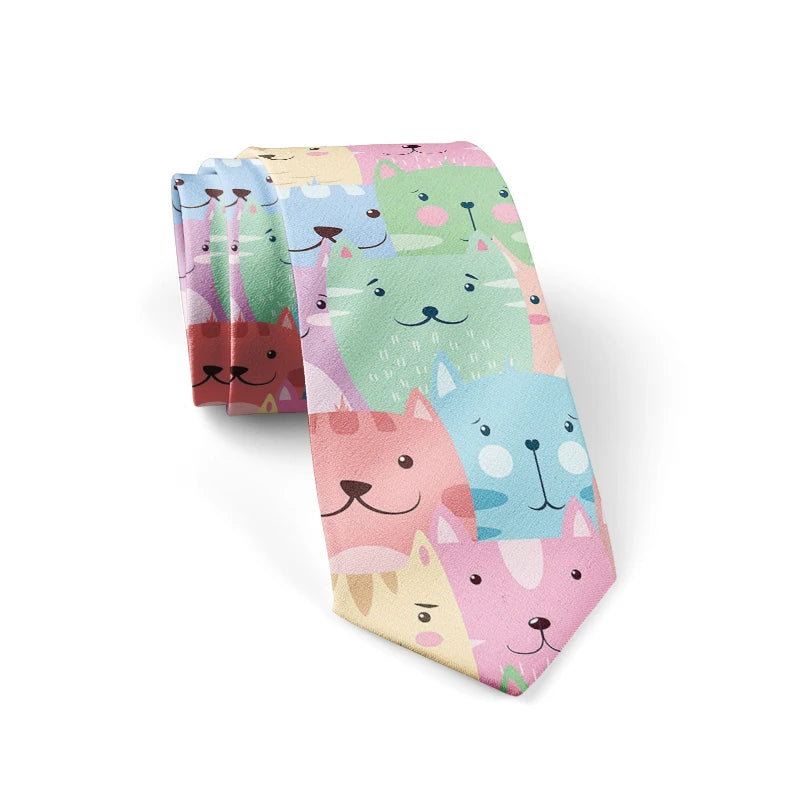 Men's Cute Print Tie Men Women Colourful Polyester Necktie Cat Dog Qme style2 China Mainland