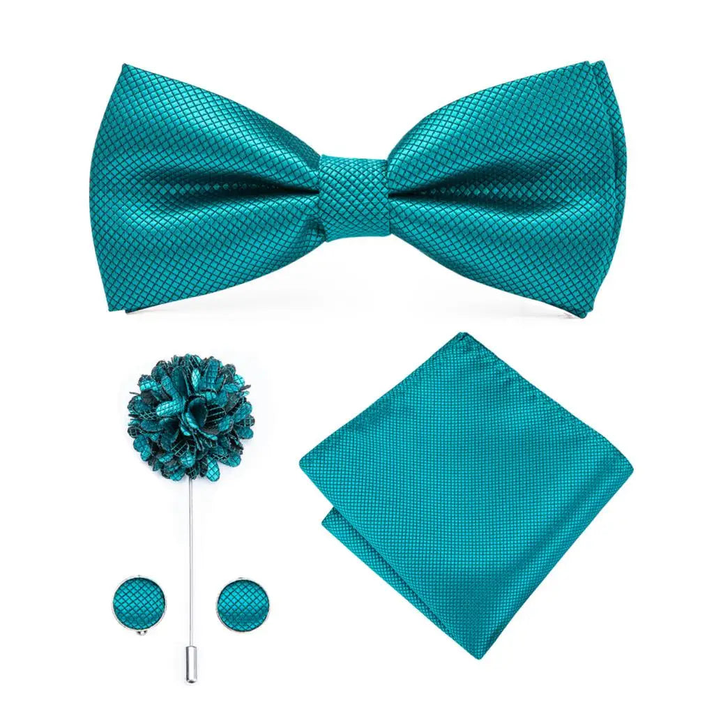Hi-tie Silk Men's Bowtie Pocket Square Cufflinks Brooch Jacquard Qme LH0760-021