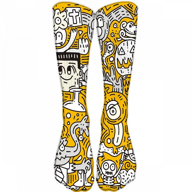 Mens Sock Funny Cartoon Doodle Pattern Hip Hop Cool Socks Women Happy Qme