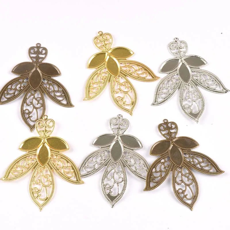 Gold Silver Leaf Flower Connectors Filigree Wraps For DIY Scrapbook Home Decor Embellishments Metal Crafts 10pcs 68x55mm yk0774 Qme mix