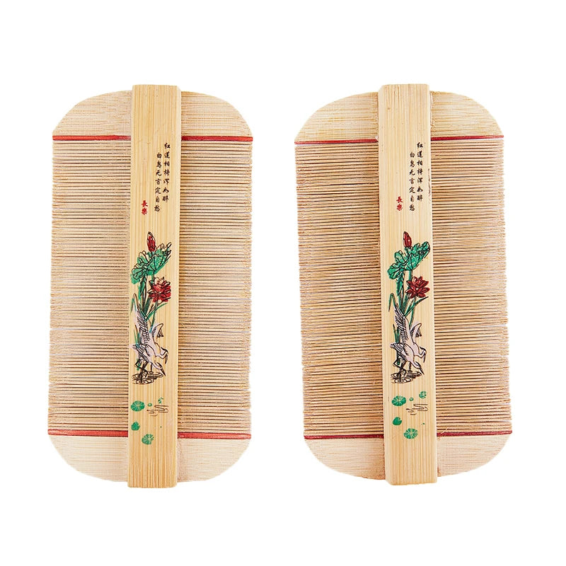 Chinese Traditional Bamboo Double Sided Lice Comb Handmade Dense Rose Qme