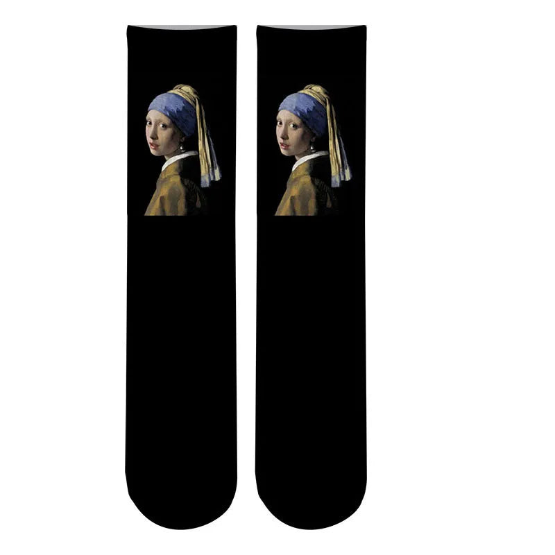 Retro Mona Lisa Sunflower Socks Men's Women Oil Painting Unisex Qme style5 One Size China Mainland