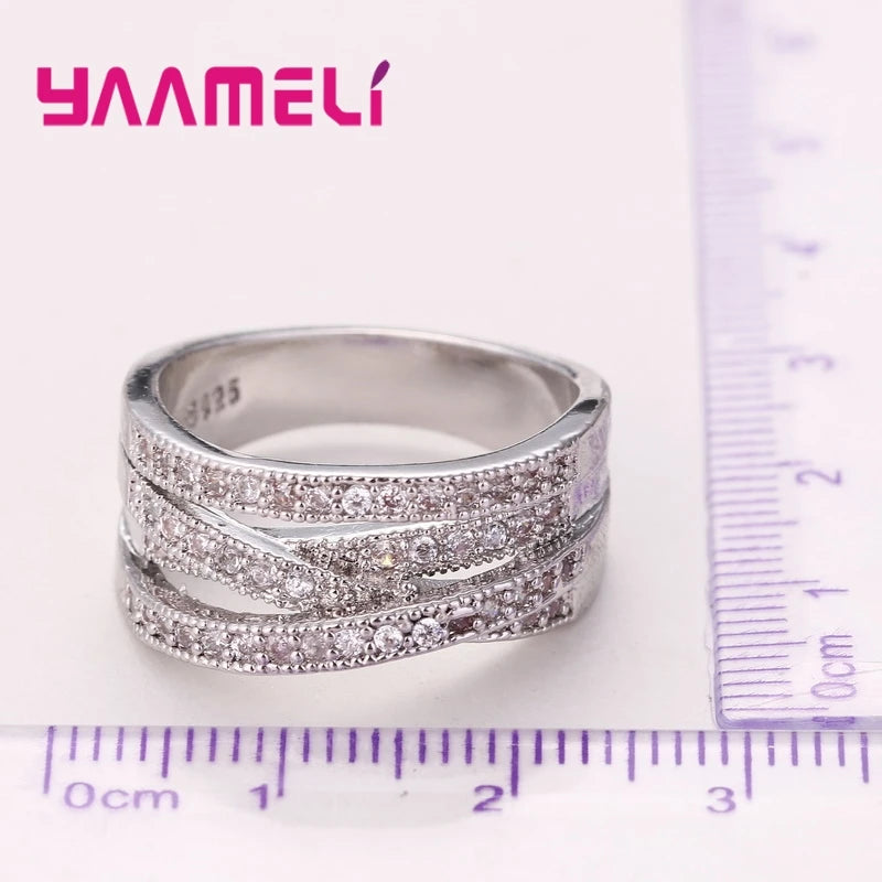 Fashion Women Men Rings 925 Sterling Silver Color Jewelry Crystal Inlay Overpass Cross Bague Bijoux Dropshipping 5-13 Qme