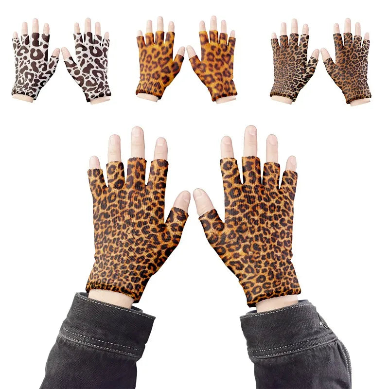 Women Leopard Gloves Fashion Elastic Five Fingers Men's Outdoor Qme