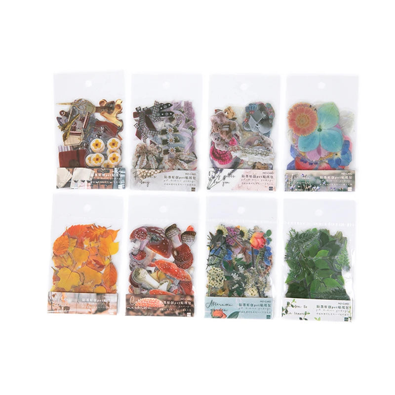 40Pcs/pack Plant Flower Mushroom Ginkgo PET Deco Diary Stickers Scrapbooking Planner INS Decorative Stationery Sticker Qme