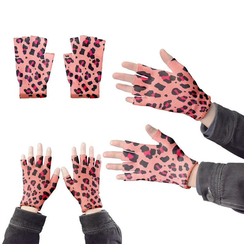 Women Leopard Gloves Fashion Elastic Five Fingers Men's Outdoor Qme