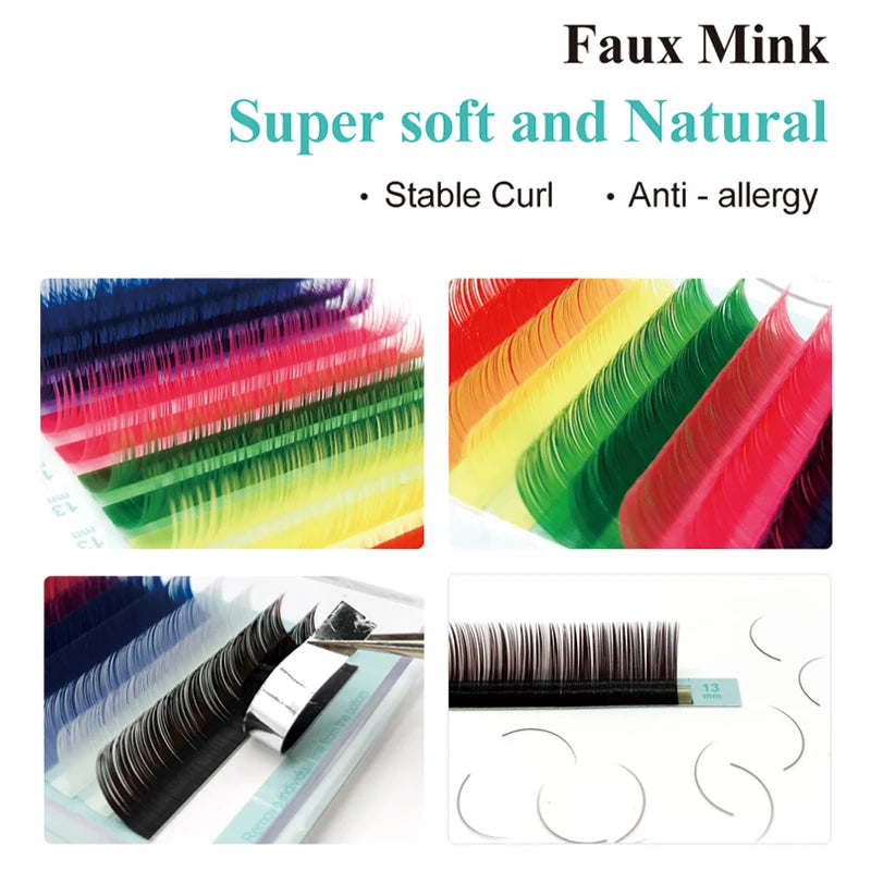 NATUHANA Lashes 16rows Mix Rainbow False Mink Eyelash Extension Faux Qme
