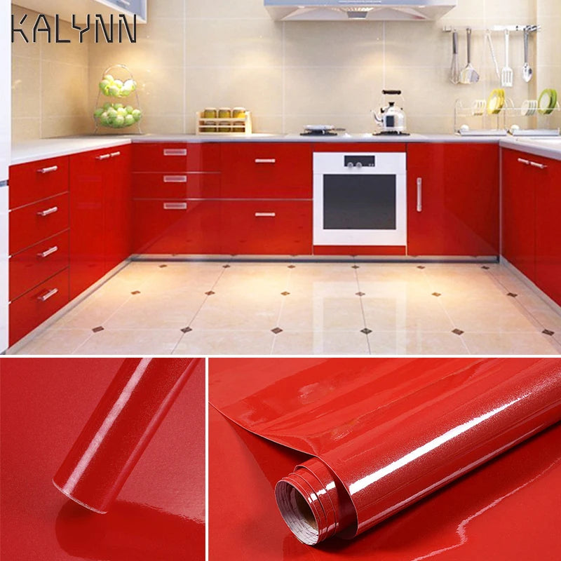 Shiny Red Contact Paper Vinyl Self Adhesive Wallpaper Kitchen Qme
