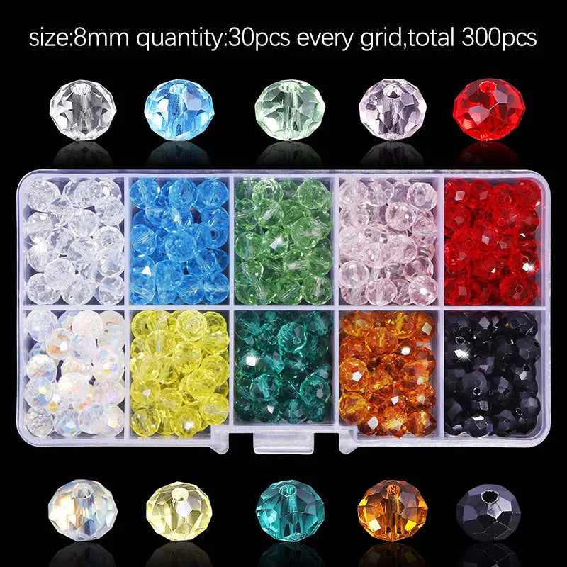 Wholesale Best Selling 10 Colors Crystal Beads Round Glass Beads Faceted Loose Beads With Container Box for Jewelry Making Qme 8mm-300pcs