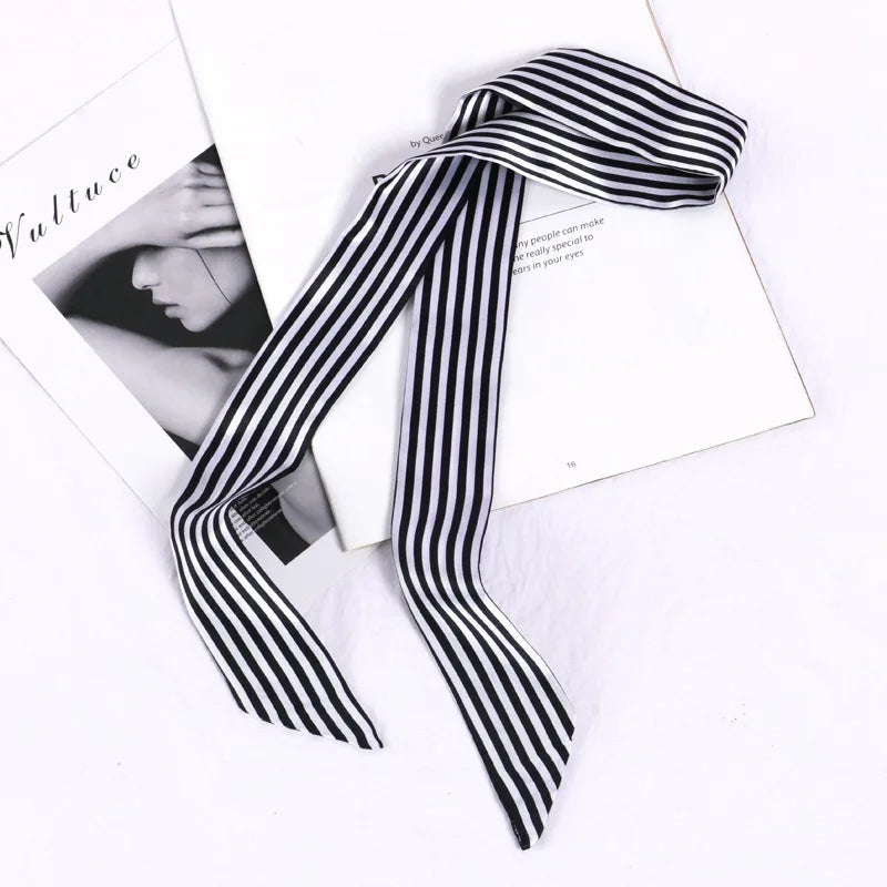 Print Flower Small Scarf Women Handle Bag Ribbons Fashion Head Long