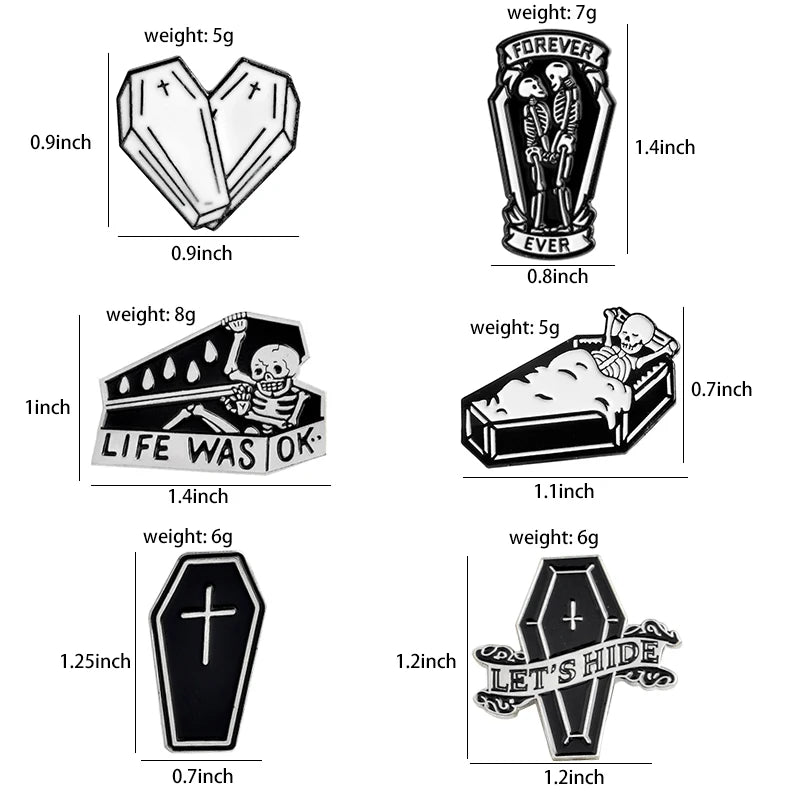 Gothic Dark Coffin Punk Enamel Pins Black Humor Brooches Badges Backpack Denim Shirt Lapel Pin Punk Dead Jewelry Gift Wholesale Qme