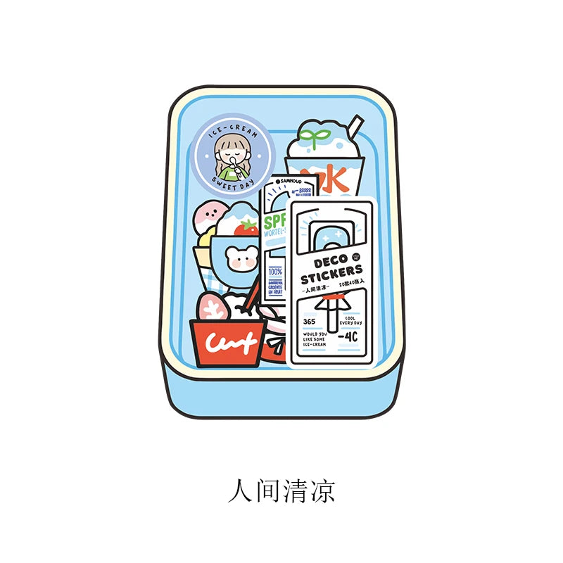 40pcs Food Series stickers Set Kawaii Cartoon Diary Album Stationery Sticker aesthetic Decorative collage planner Album Qme Cool ice cream