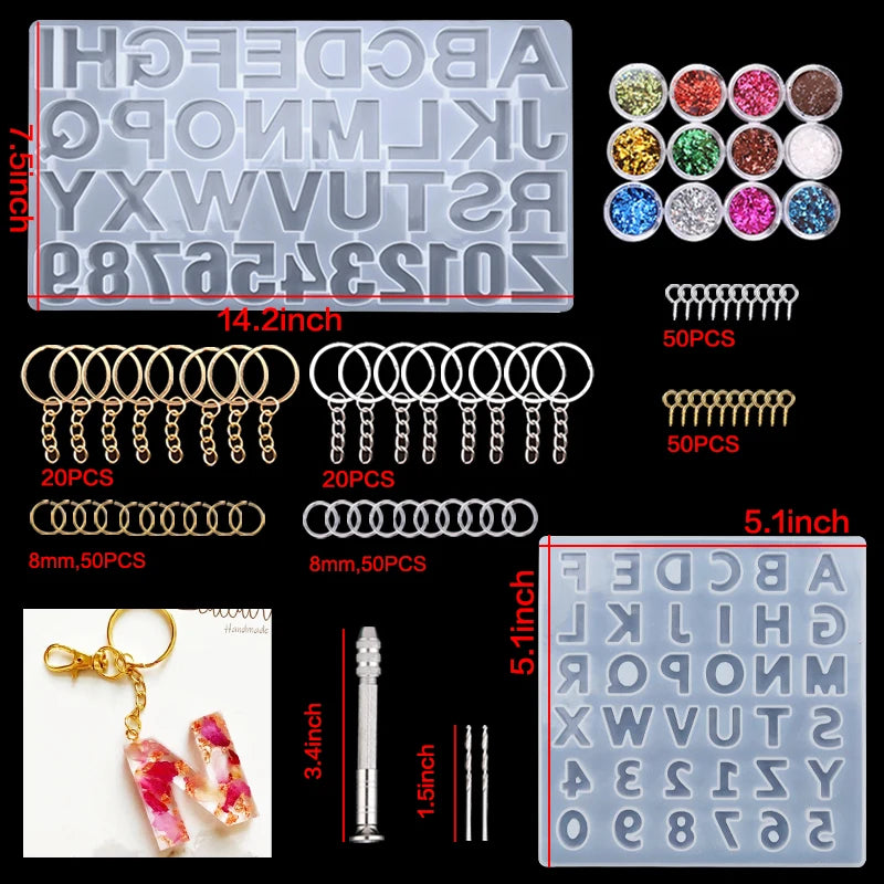 Alphabet Resin Molds Kit Backward Letter Number Silicone Casting Molds Resin Epoxy Molds For Keychain Making Pendant Jewelry DIY Qme 1