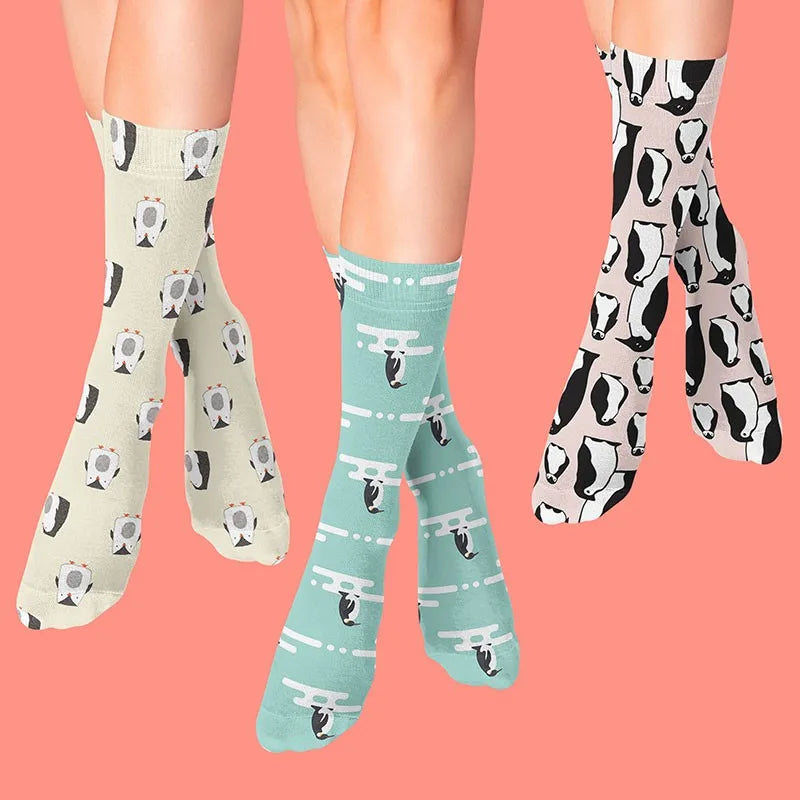 3D Cartoon Penguin Socks Women Funny Kawaii Cotton Long Casual Dress Qme